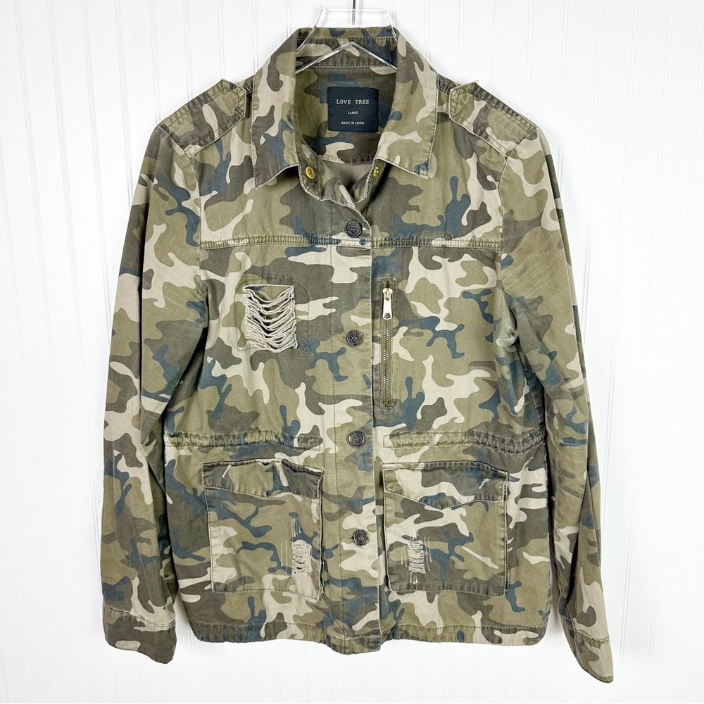 LOVE TREE CAMO‎ UTILITY GREEN ARMY JACKET L